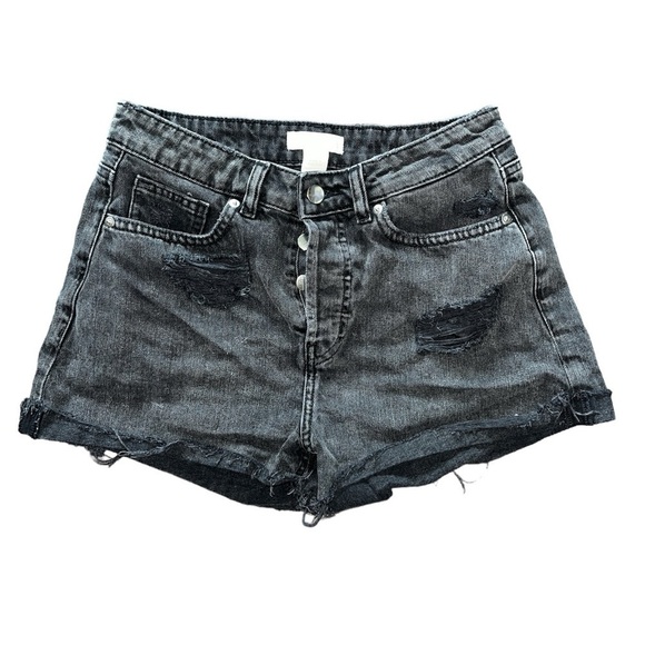 H&M Denim High Rise Distressed Cuff Cut Off Jean Shorts Summer Casual Black 6 - Picture 6 of 10